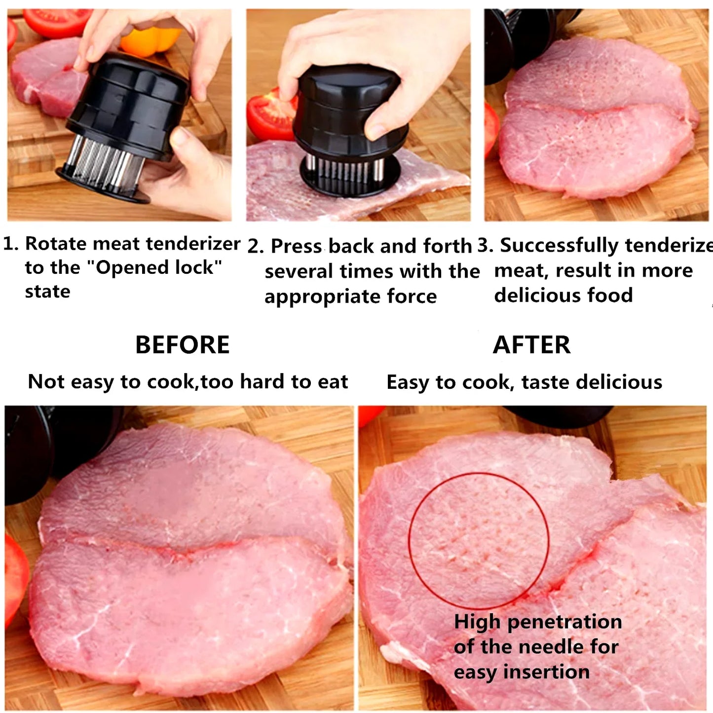 56 Ultra Sharp Blades Needle Meat Tenderizer Stainless Steel Meat Beaf Steak Tenderizer Tool With Safety Lock YY034