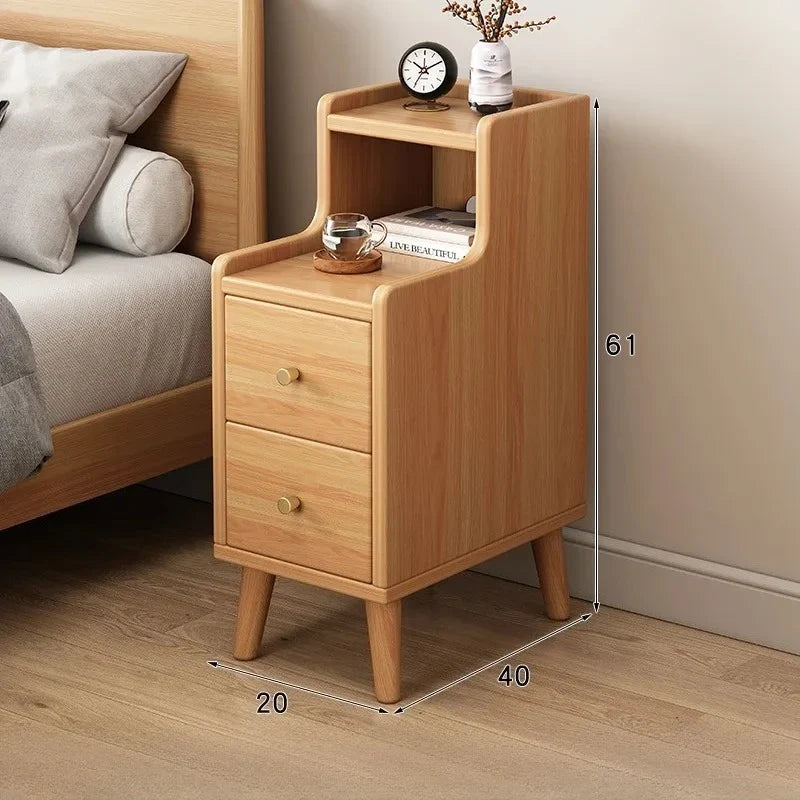 Modern New Chinese Style Nightstand - Narrow Solid Wood Bedside Table with Storage Drawer, Minimalist Bedroom Furniture