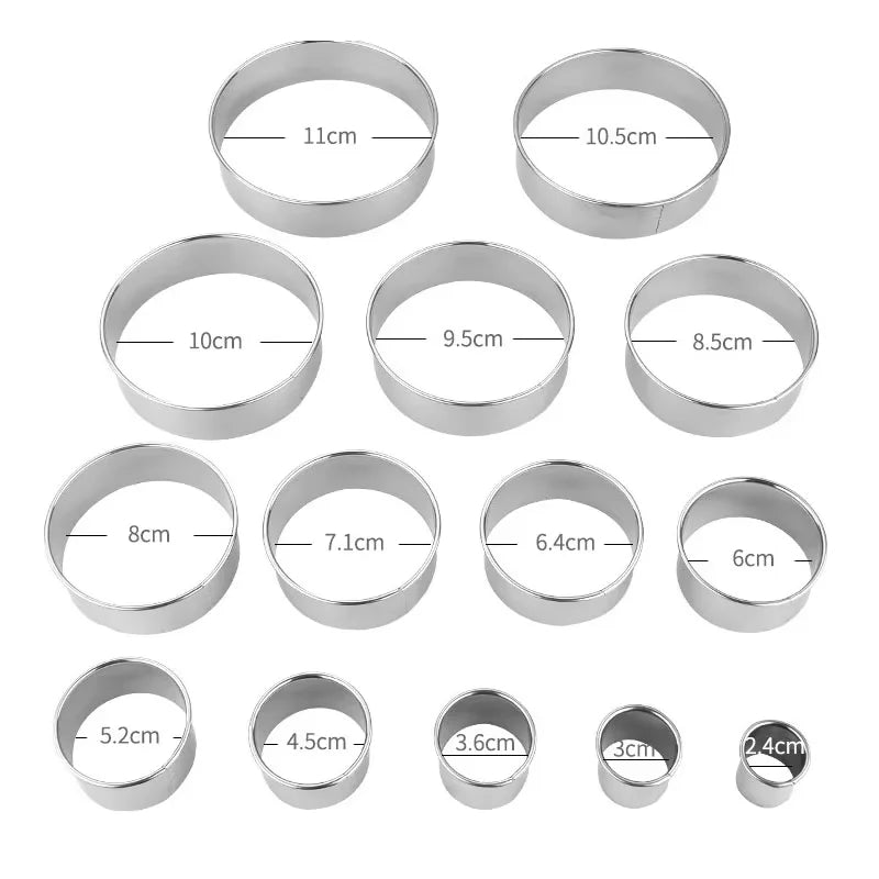 14 Pieces Round Cookie Biscuit Cutter Set Stainless Steel Donut Cutter Ring Molds Kitchen Graduated Circle Pastry Cutters YY129