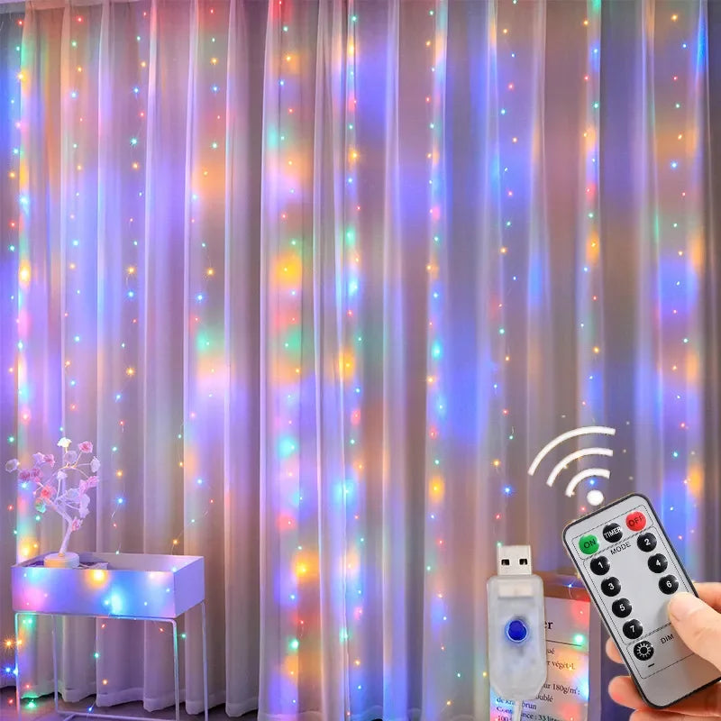 3M LED Curtain Garland Fairy String Lights Christmas Holiday Party Wedding Decoration USB Remote 8 Modes Waterfall Lighting