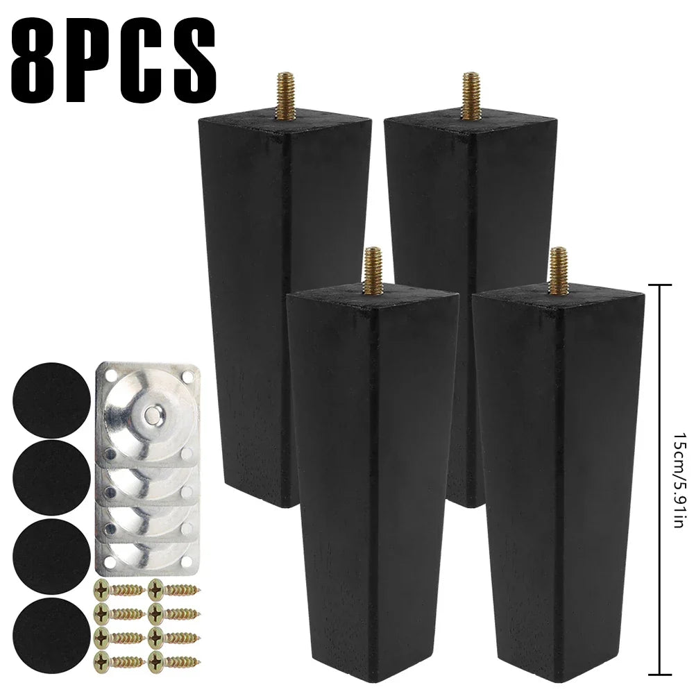 4/8Pcs Square Furniture Feet 6/10/15cm Solid Wood Sofa Legs Replacement Height Furniture Legs with Screws Mounting Plate Pads