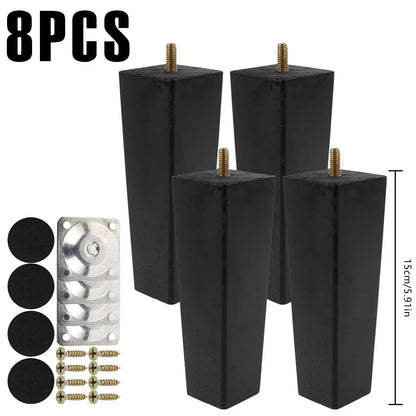 4/8Pcs Square Furniture Feet 6/10/15cm Solid Wood Sofa Legs Replacement Height Furniture Legs with Screws Mounting Plate Pads