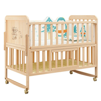 Children Bed Solid Wood Baby Crib Convertible Toddler Bed Portable Bassinet Nontoxic Finish Adjustable Mattress Easy Assembly