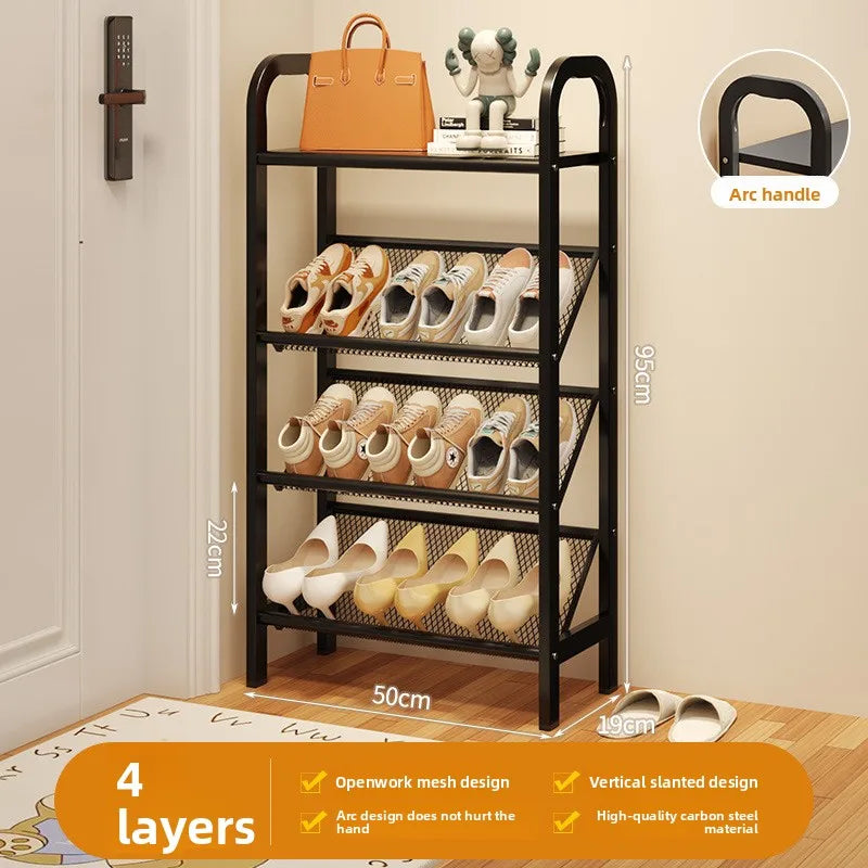 Steel shoe rack household door simple storage space saving metal multi-layer narrow shoe cabinet