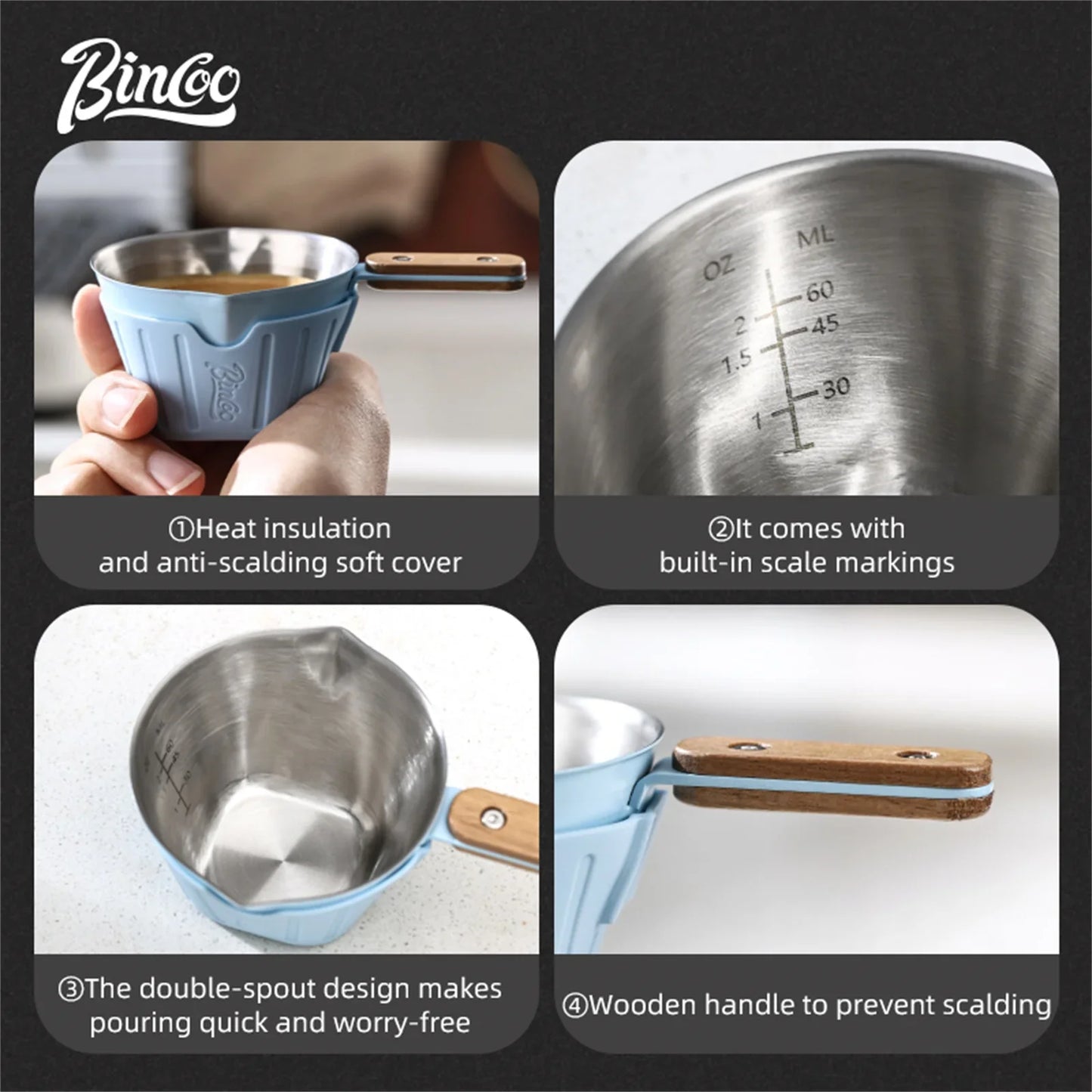 Bincoo Multi Color Espresso Shot Glass, 304 Stainless Steel with Heat Resistant Design and Precise Measurement Scale for Barista