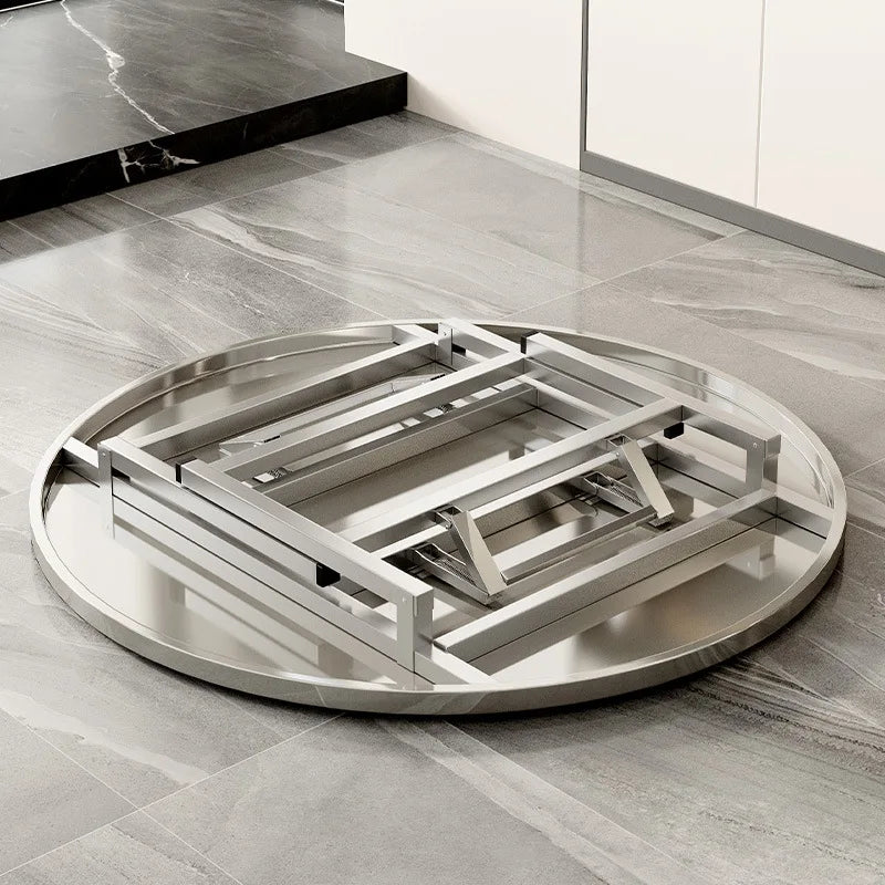 Stainless steel folding round table, suitable for home use, small apartments, large food stalls, and street vendors.