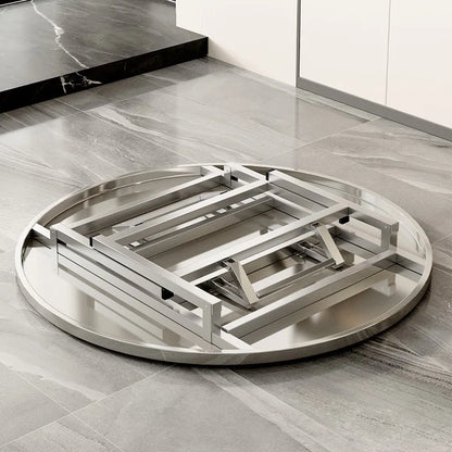 Stainless steel folding round table, suitable for home use, small apartments, large food stalls, and street vendors.