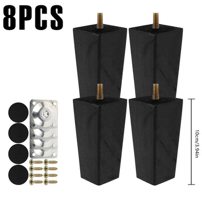 4/8Pcs Square Furniture Feet 6/10/15cm Solid Wood Sofa Legs Replacement Height Furniture Legs with Screws Mounting Plate Pads