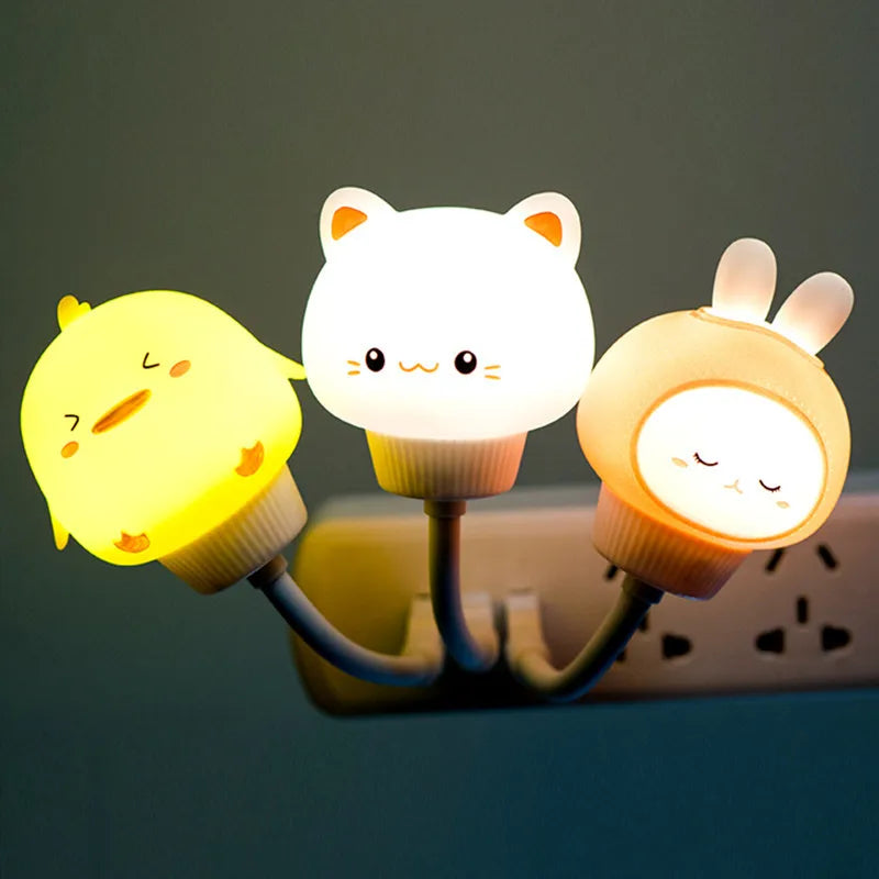 USB Night Light LED Voice Control Cute Cartoon Night Lamp Bear Kitten Remote Control for Baby Kid Bedroom Decor Bedside Lamp