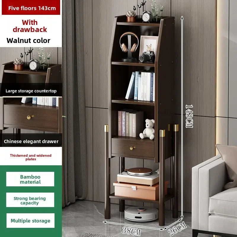 Bookshelf Shelf Floor-to-ceiling bookcase Simple living room wall locker Corner cabinet TV side cabinet Display cabinet Bamboo