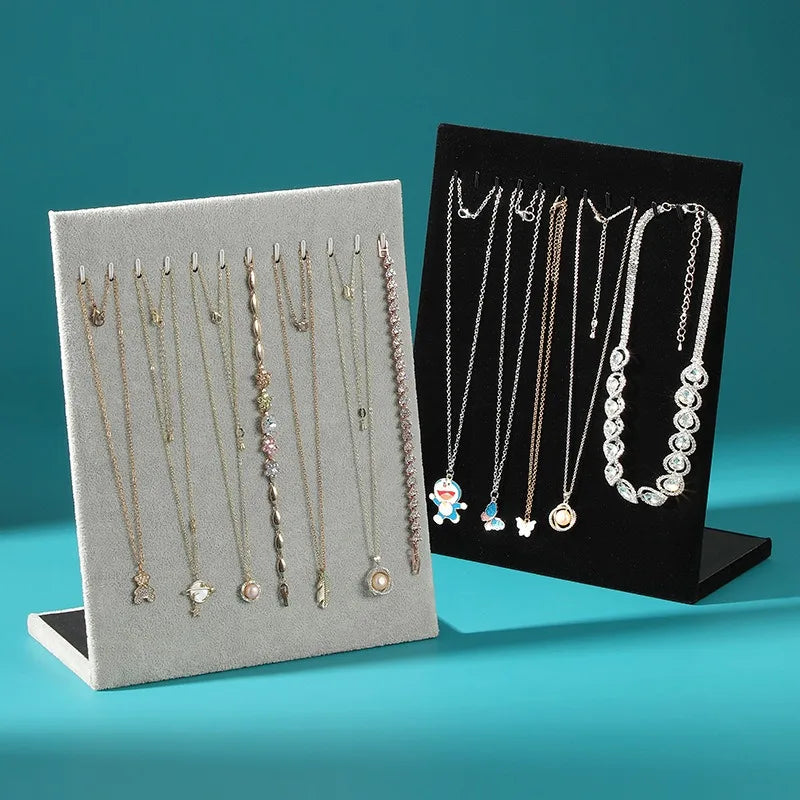 L-shaped Necklace Display Rack, Black Plush Necklace Display Stand for Bangle Chain Necklace Display & Storage