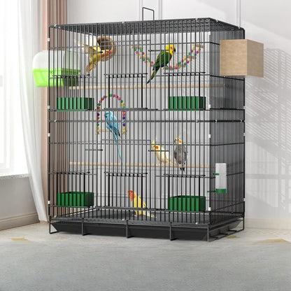 Large Parrot Bird Cage Multi Level Double Deck Luxury Spacious Removable Tray Easy Clean Indoor Outdoor Cockatiel Budgie