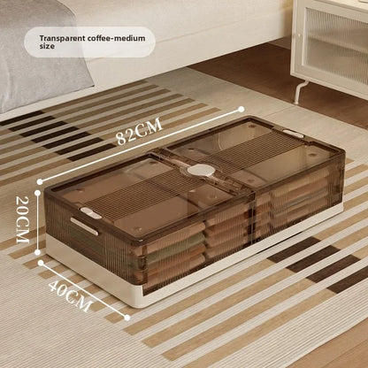 Folding storage ******der the bed Plastic transparent extra large roller dustproof storage box Clothes quilt finishing box