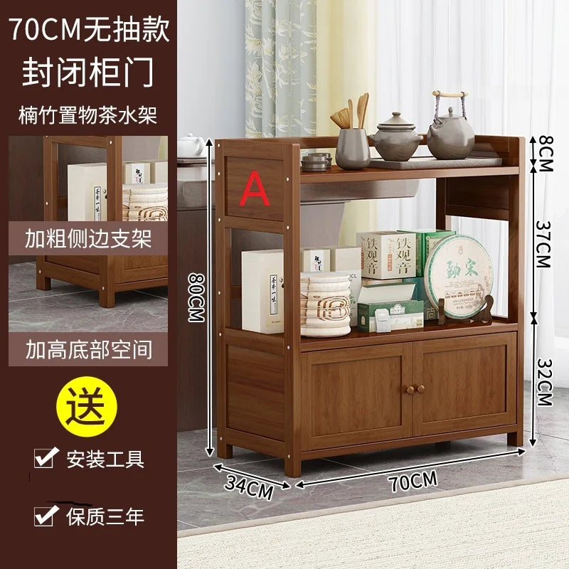 Bamboo tea table tea cabinet household multifunctional living room office tea set kitchen restaurant storage cabinet