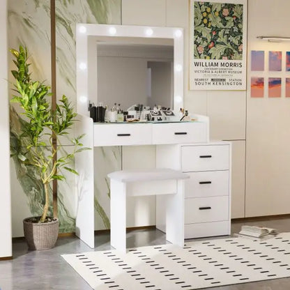 Adjustable white dressing table with 5 drawers
