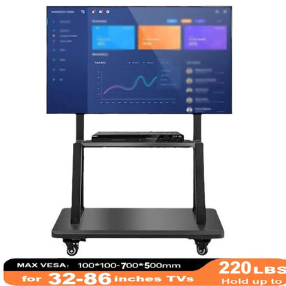 Mobile TV Stand for 32-86” TVs,Tilt TV Cart Holds up to 220 Lbs Portable Stand with Storage Shelf Rolling Floor VESA 700x500mm