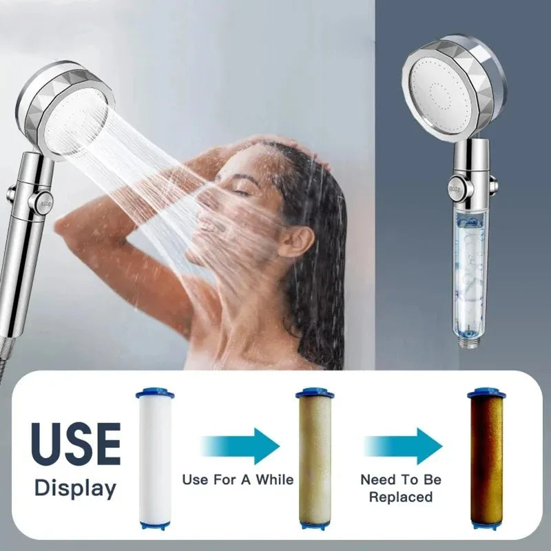 360 Degrees Rotation Handheld Turbo Fan Shower Head High Pressure Water Saving Spray Adjustable Filters Bathroom Accessories