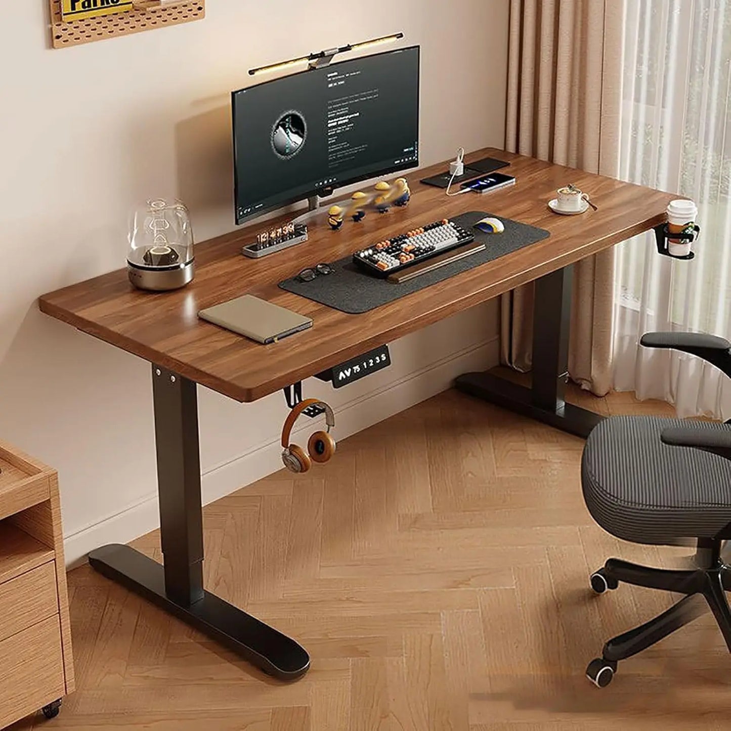 Solid wood Intelligent Electric Lifting Computer Desk,Modern Writing Gaming Desk Adjustable Height Work Study Desk Sturdy Frame