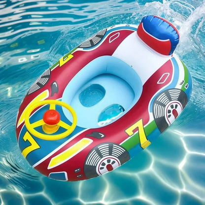 Baby Swimming Pool Float, Cute Car Design Kids Toddler Inflatable Summer Beach Floatie Boat Swim Tube Ring with Handles Safety