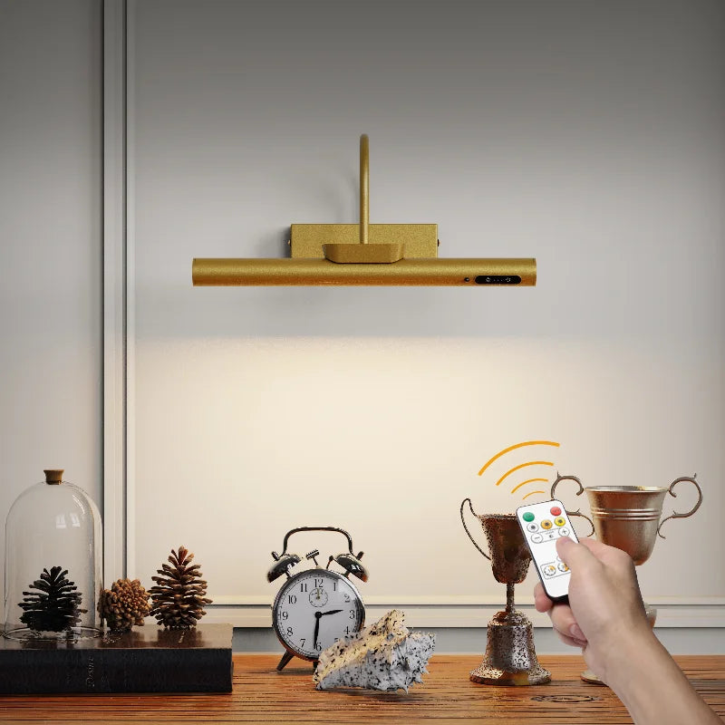 4000mAh Led Rechargeable Wall Lamp Modern Remote Control 3 color Dimming Gold Bathroom Mirror Light Aluminum Picture Lights