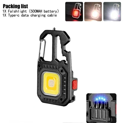 COB Keychain Work Light with Battery Display 8 Mode Rechargeable High Lumens Portable LED Light for Camping Hiking Running