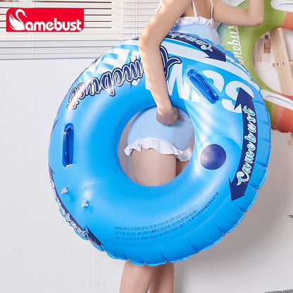 Camebust Double Valves Swim Ring Inflatable Float Tube Water Play Toys  for adult kids Blue and Yellow Color 43in