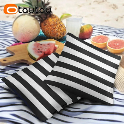 OTAUTAU Outdoor Sofa Cushion Cover Without Filler Swim Pool Beach Throw Pillowcase Soft Waterproof Stripe Oxford Pillow KD021