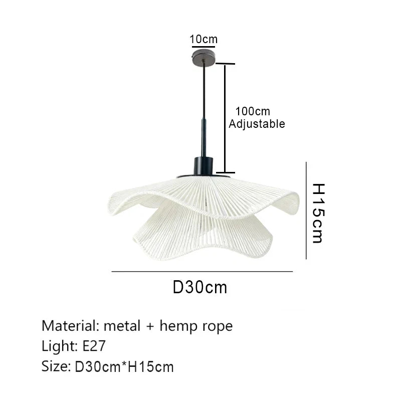 LED E27 Pendant Light Wabi Sabi Style Hemp Rope Pendant Lamp Warm Lights Living Room Bedroom Restaurant Home Decor Lighting