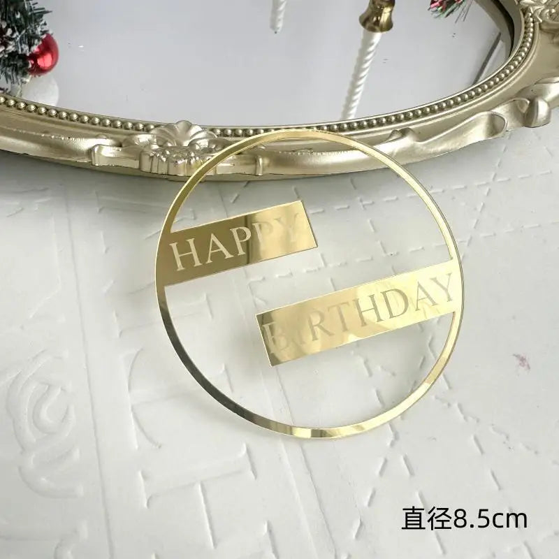 Flank Round Happy Birthday Cake Toppers Rose Gold Top Grade Acrylic Kids Birthday Party Cake Topper Baby Shower Gift Decoration