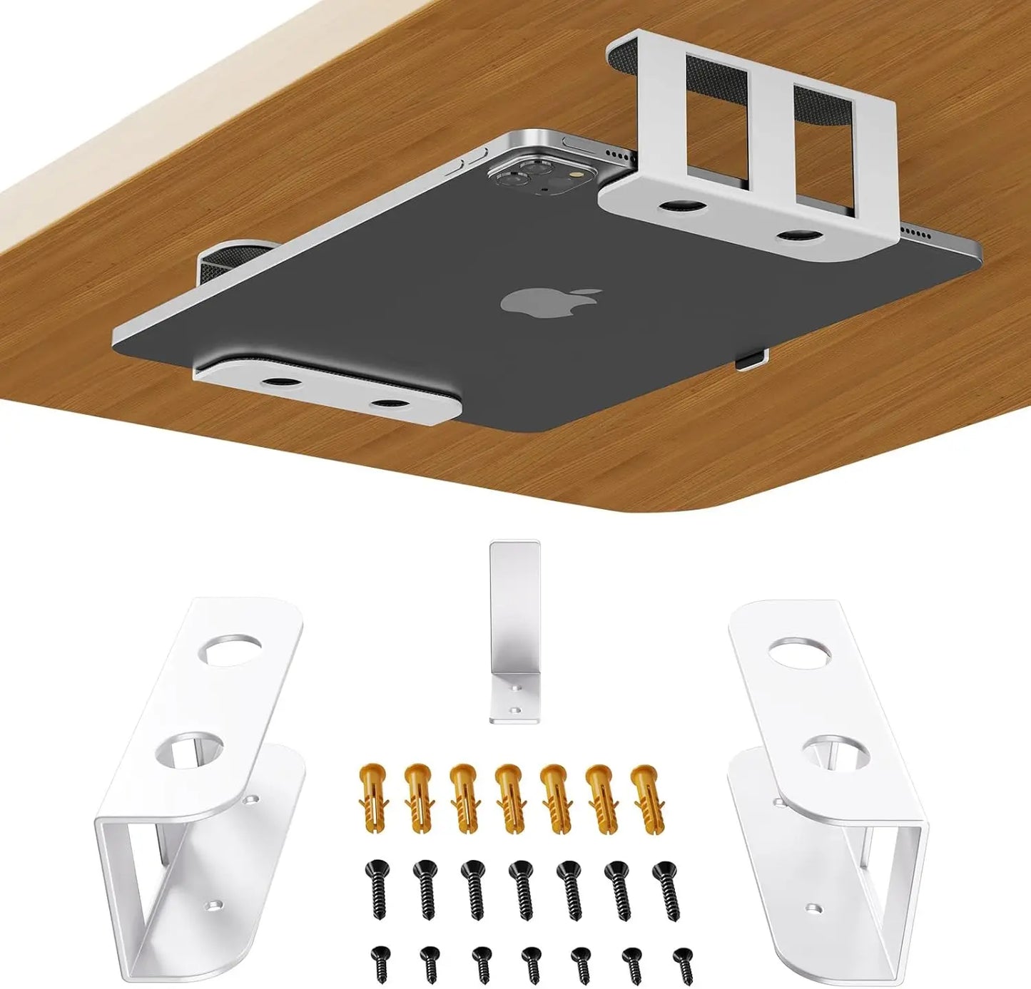 Under Desk Laptop Mount, Metal Under Desk Shelf Holder for Laptop, Mac Mini, Macbook, Keyboard with Anti-Scratch Silicone