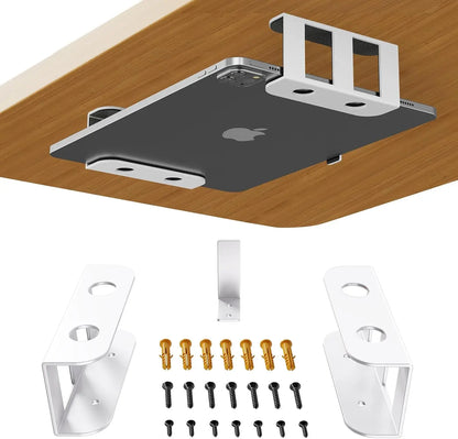 Under Desk Laptop Mount, Metal Under Desk Shelf Holder for Laptop, Mac Mini, Macbook, Keyboard with Anti-Scratch Silicone