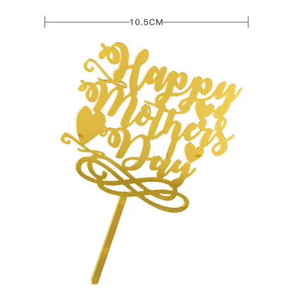 Happy Mothers Day birthday Cake Topper Gold Simple design Acrylic MOM Party Cake Toppers Mother's Day Gifts Dessert Decoration