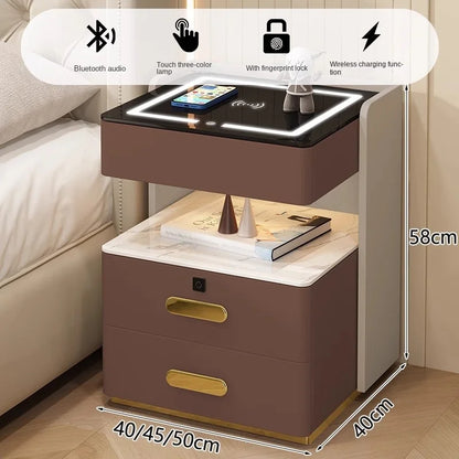 Smart bedside table with sensor light fingerprint lock Bluetooth speaker USB interface wireless charging bedroom bedside table