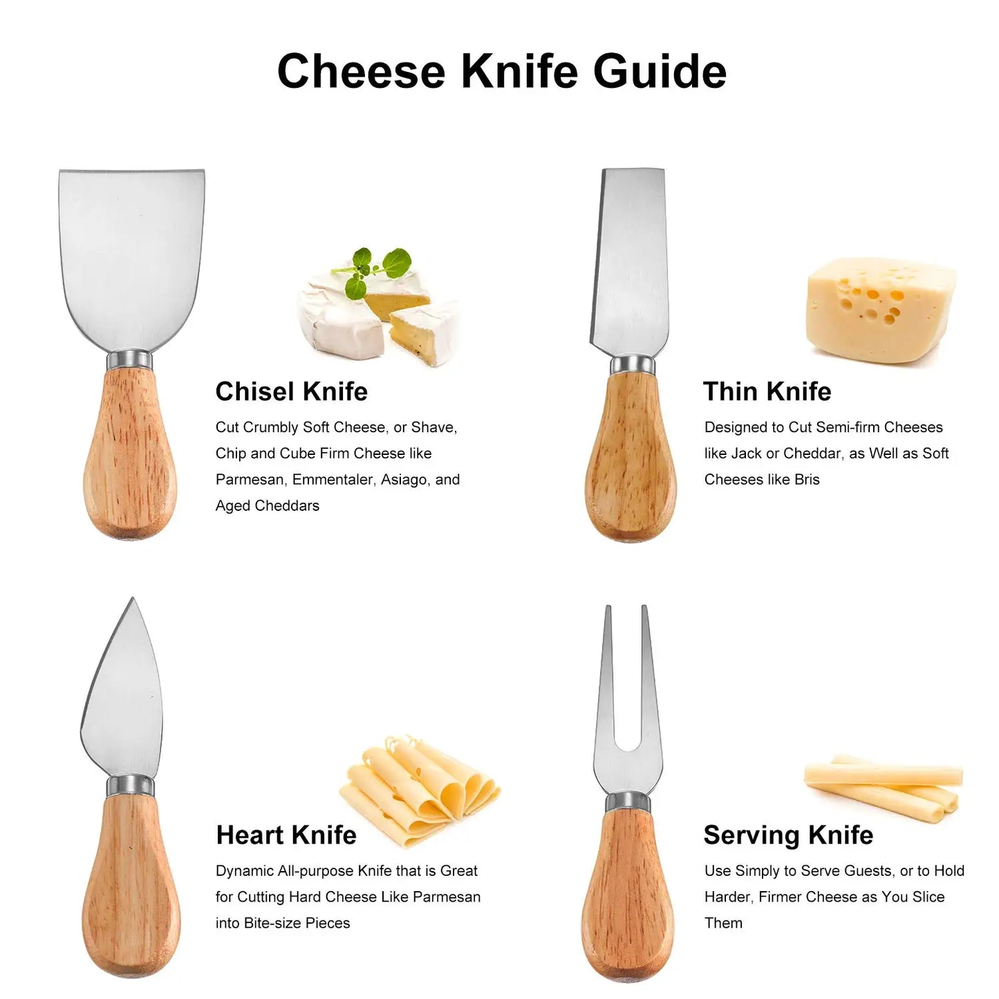 4 Pcs Cheese Knives Set Stainless Steel Cheese Slicer Cutter with Wooden Handle Cheese Butter Spreader Set YY062