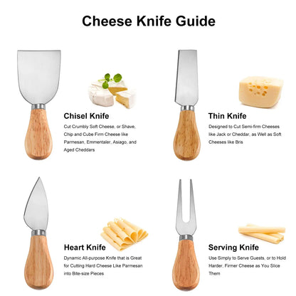 4 Pcs Cheese Knives Set Stainless Steel Cheese Slicer Cutter with Wooden Handle Cheese Butter Spreader Set YY062