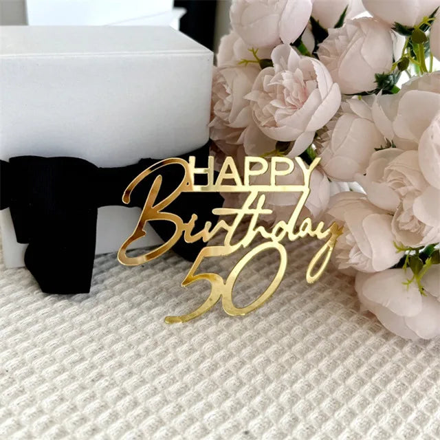 New 18, 30, 40 and 50 Years Old Happy Birthday Cake Topper Gold Acrylic Birthday  Party Cake Toppers Decorations Baking Supplies