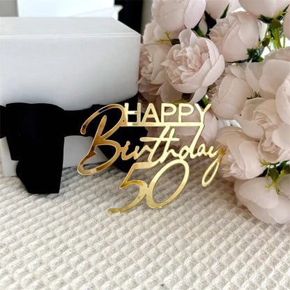 New 18, 30, 40 and 50 Years Old Happy Birthday Cake Topper Gold Acrylic Birthday  Party Cake Toppers Decorations Baking Supplies