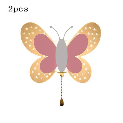 Creativity Butterfly Children's Room Wall Lamp Pink Pull Switch Wall Sconces Indoor Bedside Room Aisle Decorative Lights