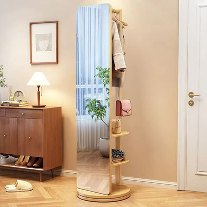 Solid wood dressing mirror full body mirror home rotatable fitting mirror floor mirror with hanger integrated bedroom mirror