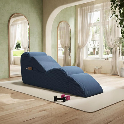 Corduroy Yoga Sofa - All Sponge Filled Stretching Lounge Chair with Side Pocket for Home Fitness & Relaxation