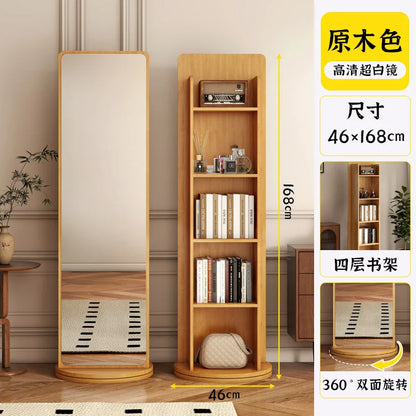 Rotating dressing mirror full body floor mirror home magazine bookshelf rotating storage rack vertical fitting mirror