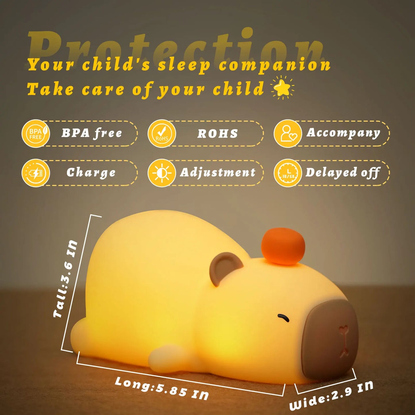 Capybara Night Light Cute Silicone Lamp LED Touch Sensor Lamp RGB Soft Lamp Children Night Light Bedroom Desktop Decoration Gift