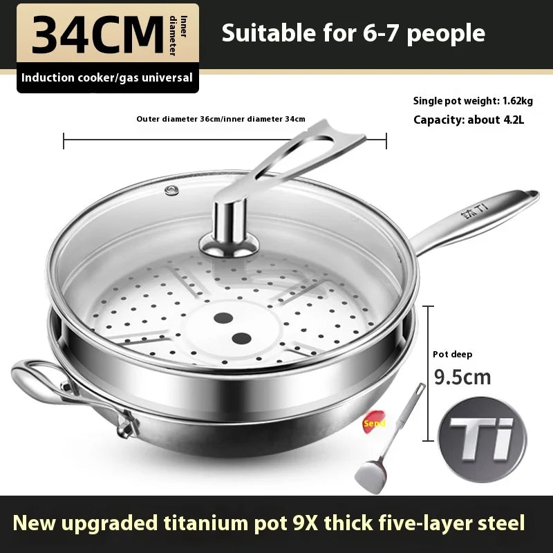 Kengqiang Pure Titanium Frying Pan Uncoated Non Stick Pan Fish Scale Hammer Pattern Titanium Alloy Wok Kitchen Custom Cookwares