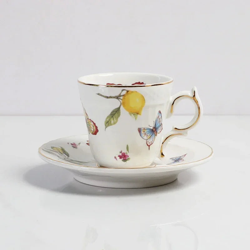 Europeanc Style Ceramic Dining Plate Elegant Lemon Pattern Dinner Steak Plate Coffee Cup Set Western Cuisine Dessert Plate