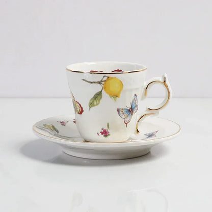 Europeanc Style Ceramic Dining Plate Elegant Lemon Pattern Dinner Steak Plate Coffee Cup Set Western Cuisine Dessert Plate