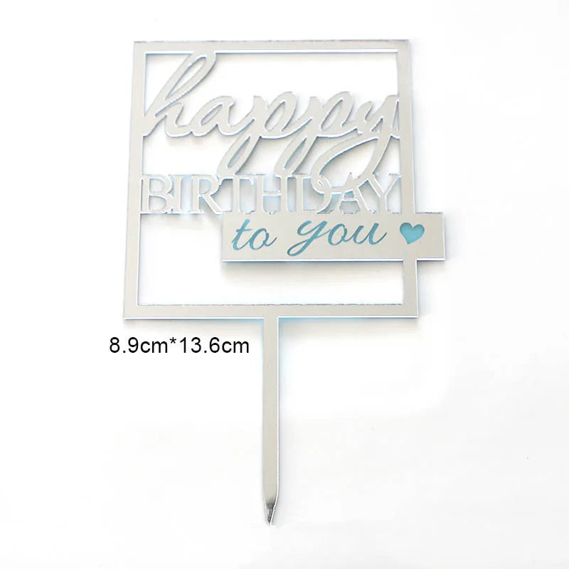 Flank Round Happy Birthday Cake Toppers Rose Gold Top Grade Acrylic Kids Birthday Party Cake Topper Baby Shower Gift Decoration