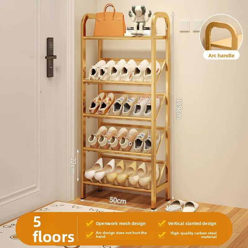 Steel shoe rack household door simple storage space saving metal multi-layer narrow shoe cabinet