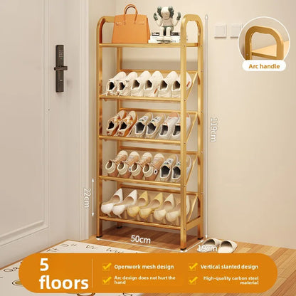 Steel shoe rack household door simple storage space saving metal multi-layer narrow shoe cabinet