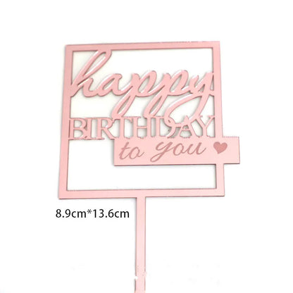 Flank Round Happy Birthday Cake Toppers Rose Gold Top Grade Acrylic Kids Birthday Party Cake Topper Baby Shower Gift Decoration