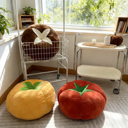 Thickened Cushion with Tomato-Shaped Pillow Vegetable Mushroom Persimmon Round Cushion Pad for Window Seat Pillows for Bedroom